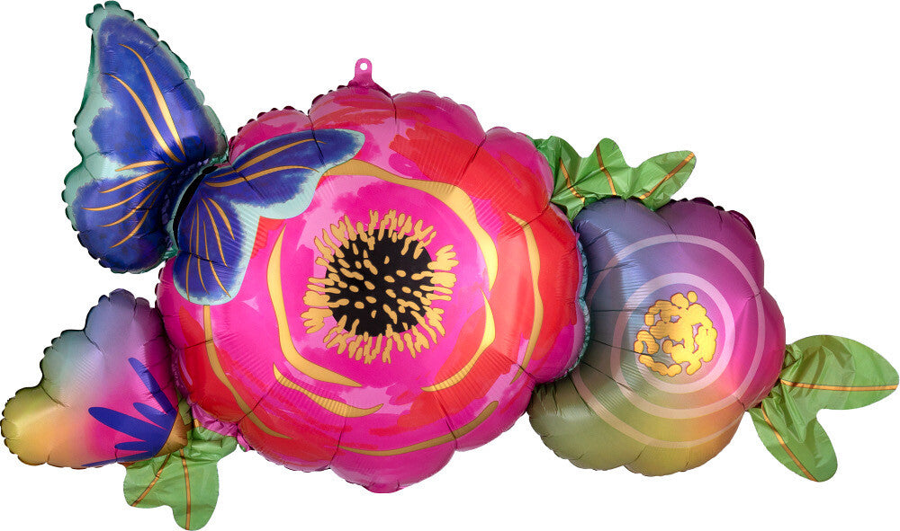 Globo Flores y Mariposa Supershape Helio Iridiscente