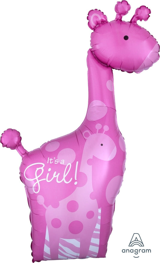 Globo Jirafa its a Girl Supershape para helio baby shower