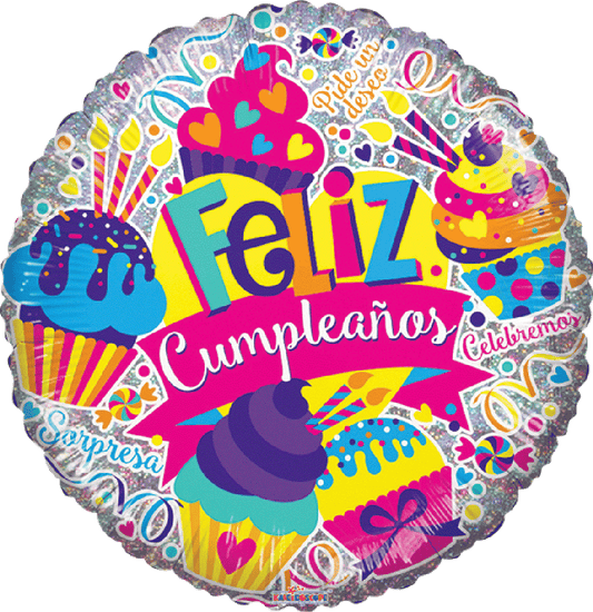 Feliz Cumple Cupcakes 18 pulgadas helio