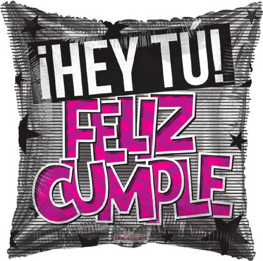 Globo Hey Tu Feliz Cumple Morado 18 pulgadas helio