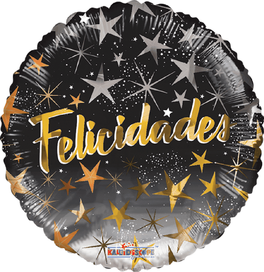 Felicidades Estrellas Negro 18 pulgadas helio