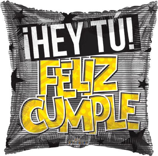 Globo Hey Tu Feliz Cumple Amarillo 18 pulgadas helio