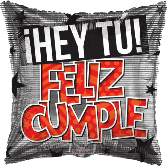 Globo Hey Tu Feliz Cumple Rojo 18 pulgadas helio
